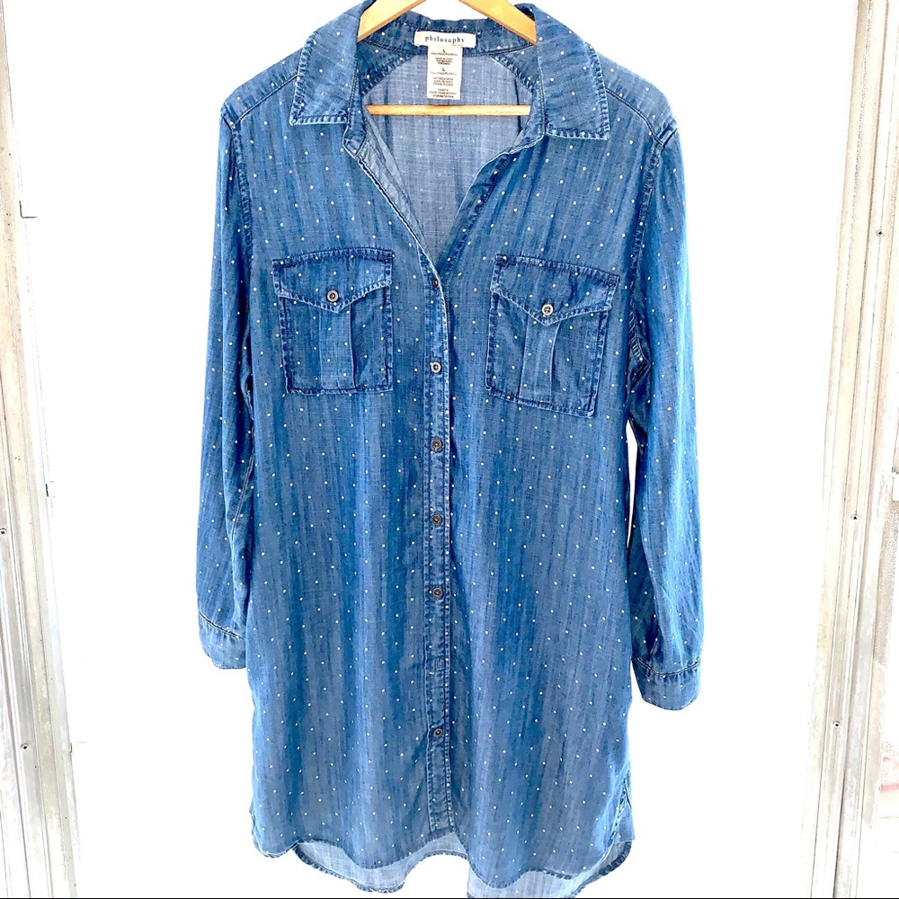 Philosophy | Chambray Polka Dot Button Down Tunic